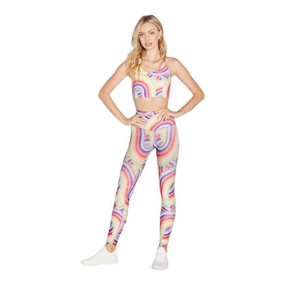 WILDFOX Women's 7/8 Legging High Waisted Soleil Stripes Athletic Rainbow XS NEW - Picture 2 of 11